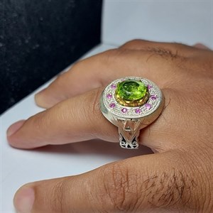 انگشتر نقره بانگین زبرجد نگین بغل یاقوت سرخ کد 1224 