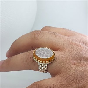 انگشتر نقره باسنگ عقیق نارنجی حکاکی 16ذکر  کد 1738