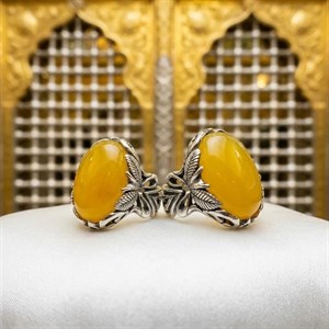 انگشتر عقیق زرد – ست زوجین با رکاب طرح برگ  کد 4221