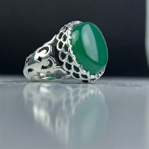 انگشتر نقره باسنگ عقیق سبز  کد 5951 
