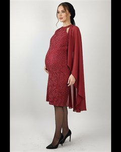 پیراهن کوتاه بارداری پارچه گیپور شنل حریر دار یقه قلاده ای زنانه کد 0422