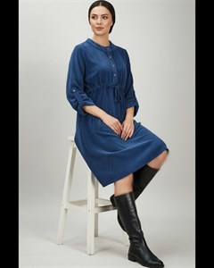 پیراهن مانتویی مخمل کبریتی کمر گت دار جیب دار یقه گرد آستین بلند 1119