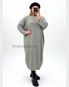 کفتان بافت بلند سایز بزرگ پلاس یقه گرد آستین بلند کش بافت طرح خطی زنانه کد1881