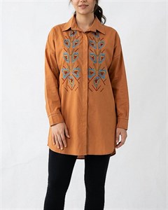 تونیک مانتویی گلدوزی زنانه یقه دار دکمه مخفی آستین بلند کد 1651