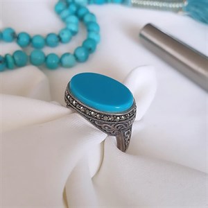 انگشتر نقره مردانه 925 (نقره هانگ تایلند)  مدل فیروزه کد RS_537 