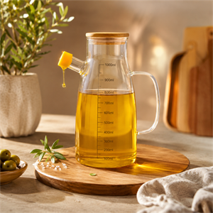 وغن ریز شیشه‌ای مدرج ۱ لیتری درب چوبی