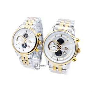 ساعت الگانس ELEGANCE ست طرح کرنوگراف کد 006 دورنگ سیلور طلایی صفحه سفید