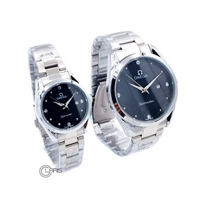 ساعت امگا OMEGA ست کد 002 تمام سیلور صفحه مشکی