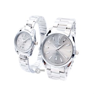 ساعت امگا OMEGA ست کد 001 تمام سیلور صفحه طوسی