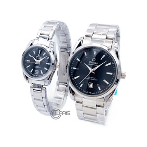 ساعت امگا OMEGA ست کد 001 تمام سیلور صفحه مشکی