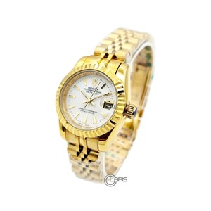ساعت مچی رولکس ROLEX دیت جاست زنانه تمام طلایی صفحه سفید صدفی ایندکس خطی سایز اسمال