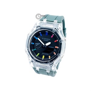ساعت کاسیو CASIO جی شاک طرح 2100 قاب شیشه ای بند سبز یشمی