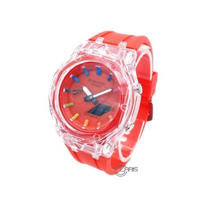 ساعت کاسیو CASIO جی شاک طرح کهکشانی قاب شیشه ای صفحه قرمز بند قرمز