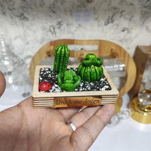 سینی دکوری سرامیکی چوبی مدل قارچ و کاکتوس 