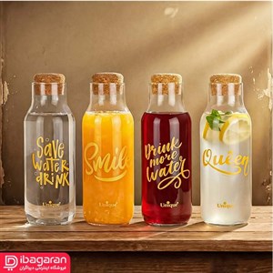 بطری آب شیشه ای درب چوبی 900میل یونیک 3071