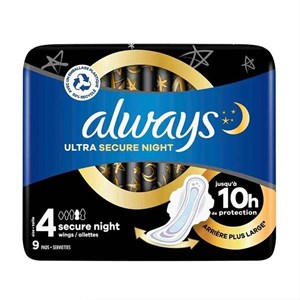 نوار بهداشتی ویژه شب آلویز always ultra secure night سایز 4 بسته 9 عددی