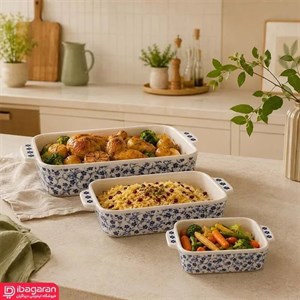 مرغ خوری مستطیل طرح گل شکوفه آبی
