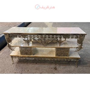 میز تلویزیون برنزی چهار کشو طرح سیمرغ و دو فرشته