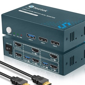 سوییچ کی وی ام دو مانیتوره استیتک با پشتیبانی USB3.0 مدل Dual Monitor KVM Switch