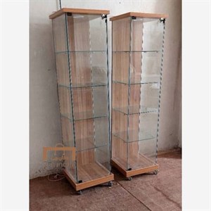 ویترین mdf قهوه ای با طبقات شیشه ای