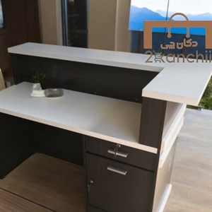 میز پیشخوان اداری دو رنگ با کمد و کشو قفل دار