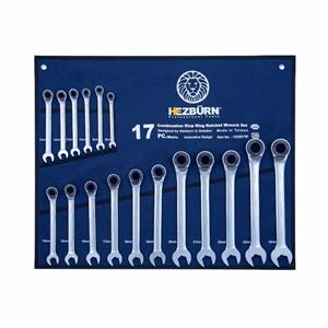 ست آچار یک سر تخت و یک سر رینگ جغجغه ای هزبرن 17 عددی مدل 1532017R