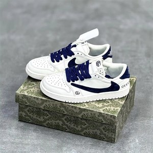 کفش نایک ایر جردن وان لو تراویس اسکات گوچی سفید سرمه ای Nike Air Jordan 1 Low Travis Scott Gucci White Navy