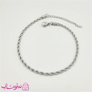 پابند زنانه طنابی مدل استیل نقره ای عرض 3 میل کد 349