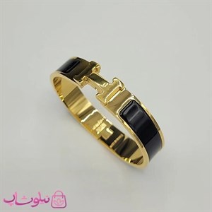 دستبند زنانه هرمس مشکی طلایی استیل قفل اورجینال کد 680