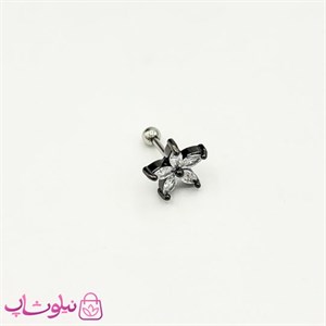 پیرسینگ گوش طرح گل مشکی نقره ای کد 110