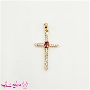 پلاک زنانه ژوپینگ مدل صلیب نگین قرمز کد 2291