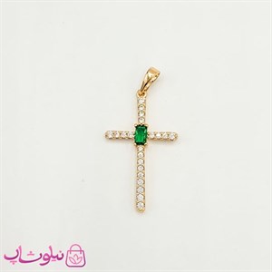 پلاک زنانه ژوپینگ مدل صلیب نگین سبز کد 2291