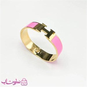 دستبند زنانه هرمس مدل پهن رنگ صورتی کد 3991