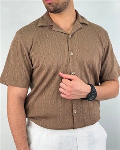 پیراهن مردانه طنابی لوزی انگلیسی رنگ قهوه ای کد 67403
