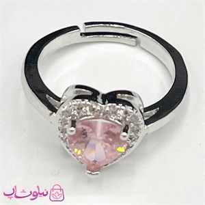 انگشتر زنانه طرح قلب صورتی نگین سفید فری سایز کد 98