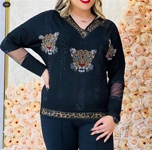 بلوز مجلسی زنانه پلنگی سنگ کریستال ترک