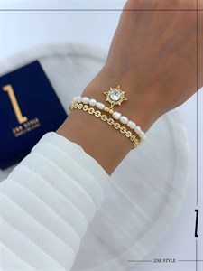 دستبند دولاین مرواریدی آویز خورشید