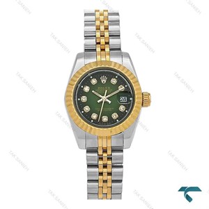 رولکس زنانه دورنگ طلایی صفحه سبز مشکی ایندکس نگین اسمال Rolex-7980-L