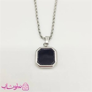گردنبند سنگ اونیکس مشکی با زنجیر طنابی نقره ای کد 390