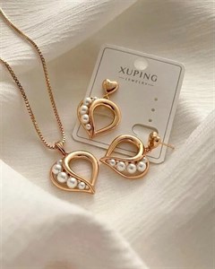 نیم ست قلب و مروارید ژوپینگ (با زنجیر)