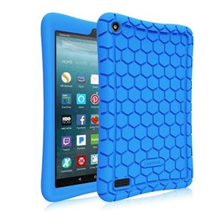 Fintie Silicone Case for all-new Amazon Fire 7 Tablet (7th Generation, 2017 Release) - [Honey Comb Upgraded Version] [Kids Friendly] Light Weight [Anti Slip] Shock Proof Protective Cover, Blue 