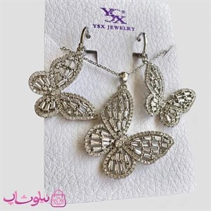نیم ست دخترانه YSX طرح پروانه نقره ای نگین‌دار کد 8791 