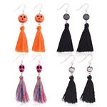 Zhenhui Halloween Earrings for Women - 4 Pairs Thread Tassel Drop Dangle Earrings Set Including Skull,Cobweb,Cat and Pumpkin Earrings with Tassel,The Perfect Halloween Jewelry Gift for Women Girls