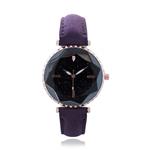 eroute66 Fashion Women Prismatic Glass Scale Starry Sky Faux Leather Quartz Wrist Watch - Grey