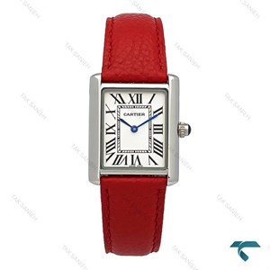 ساعت کارتیر Tank زنانه سیلور بند چرم قرمز Cartier-7216-L
