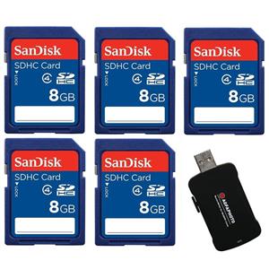 Lot of 5 SanDisk 8GB SD Memory Card with Agfa Reader 