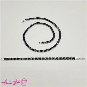 نیم ست زنانه تنیسی مدل نقره ای با نگینهای مشکی باگتی کد 480