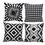 Black and White Throw Pillow,Set of 4 Decorative Accent Couch Pillows Covers,Stripes Geometric Soft Fuzzy Faux Fur Cozy Woven Velvet Cute Plush Sofa Luxury Square Cushion Cases Nook 18 x 18 inch