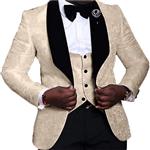 YSMO Men's Jacquard 3-Piece Suit Slim One Button Tuxedo Blazer Jacket Pants Vest Set