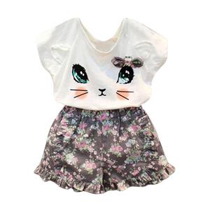 Goodlock Toddler Kids Clothing Set Baby Girls Cute Cat T-Shirt + Floral Shorts Set Clothes Suit 2Pcs 